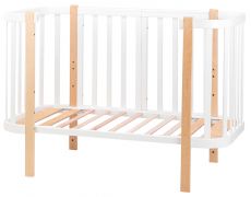 Ліжечко Babyroom Місяць білий - натуральний, 120x60 см, 4 рівні, матеріал вільха/бук